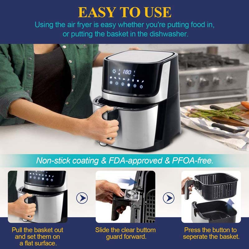180-400℉ Fast Oilless Cooking 1700W Electric Hot Air Fryer with 8 Cooking Preset Auto Shut Off with 50+ Recipes Tidylife Air fryer 5.8 QT Air Fryer XL with LCD Digital Touchscreen 